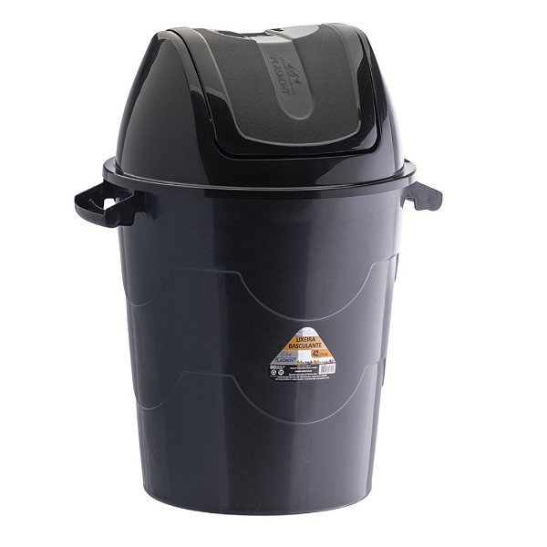 Lixeira De Plastico Com Tampa Basculante Preta 42 Litros 0264 Plasmont