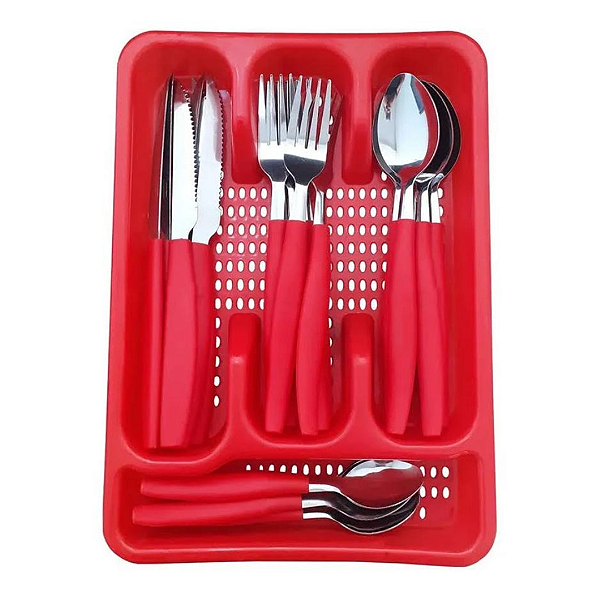 Conjunto De Talher Inox Vermelho 25 Peças SL0774 Original