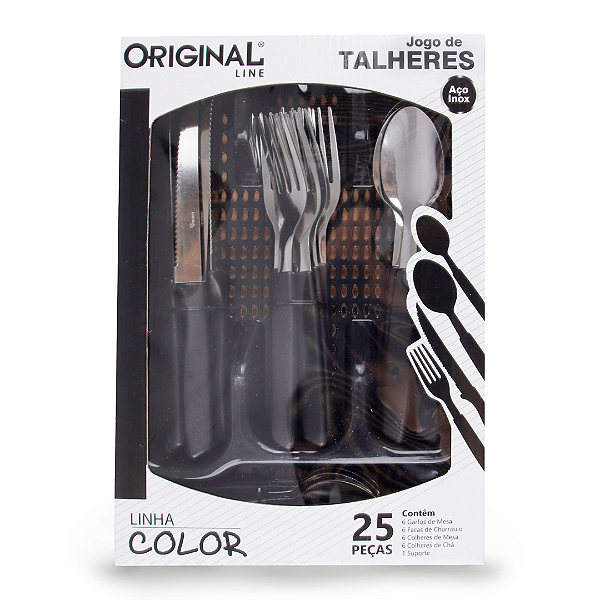 Conjunto De Talher Inox Vermelho 25 Peças SL0194 Original