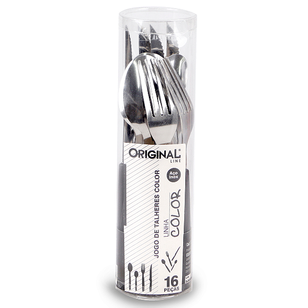Conjunto De Talher Inox Preto 16 Peças SL0191 Original