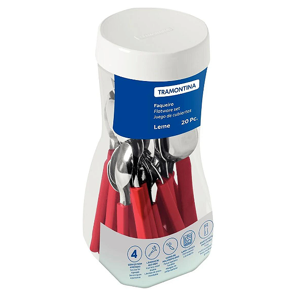 Conjunto De Talher Inox Leme Vermelho 20 Peças 23198/718 Tramontina