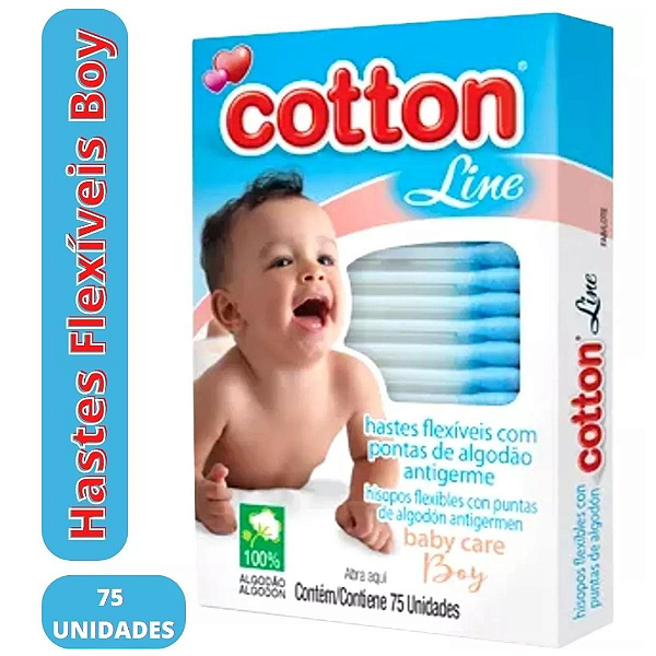 Cotonete Baby Care Boy Com 75 Unidades Cotton Line