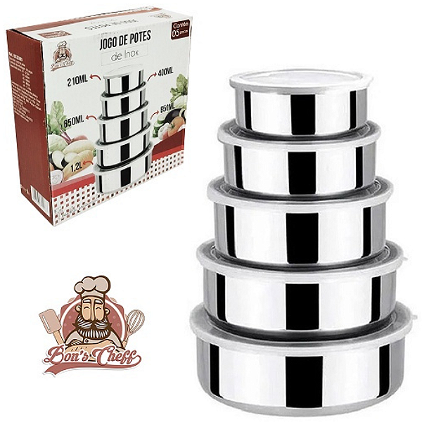 Conjunto De Potes Inox Com 5 Peças BC23393 Bons Cheff