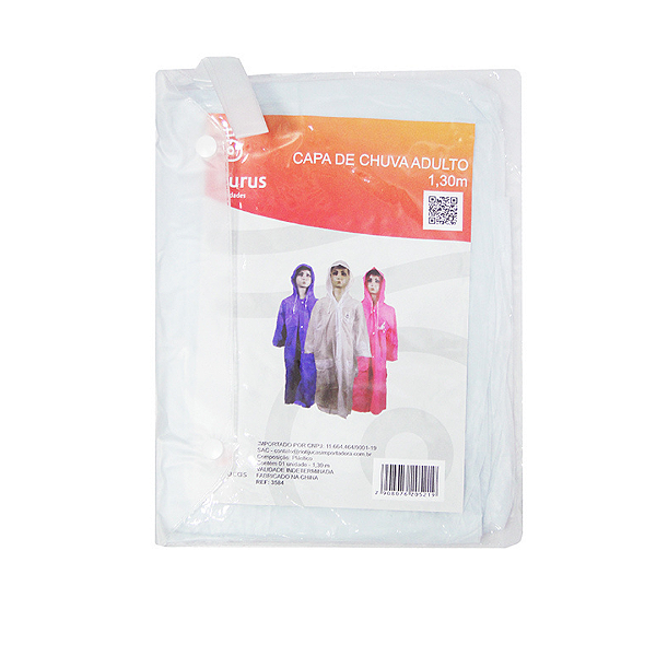 Capa De Chuva Adulto De Pvc Com Botão 130cm RT3584 Rio Tijucas