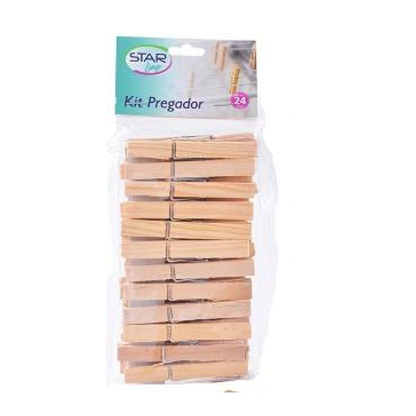 Prendedor De Roupa De Madeira Star Limp Com 24 Peças CLB02022 Wincy