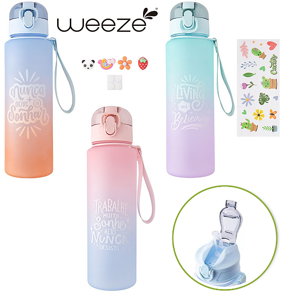 Garrafa De Plastico Com Canudo Adesivos E Alça 750ml CB3118 Weeze