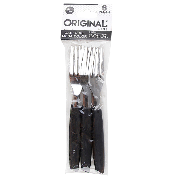Conjunto Garfo De Mesa Inox Cabo Plastico Preto 6 Peças SL0186 Original