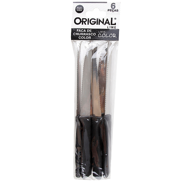 Conjunto Faca De Inox Cabo Plastico Preto 6 Peças SL0187 Original