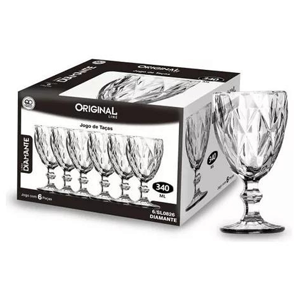 Conjunto De Taça Diamante 340ml Com 6 Peças SL0826 Original
