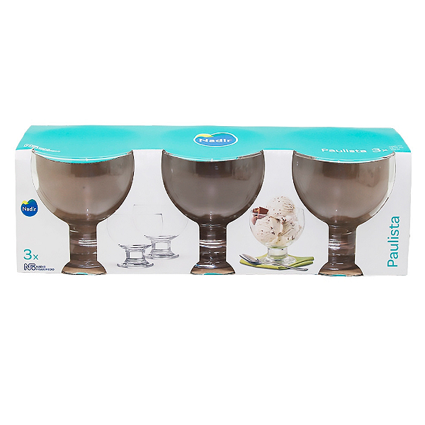 Conjunto De Taça Sobremesa Paulista 400ml Com 3 Peças Nadir