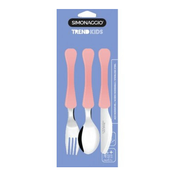 Conjunto De Talher Infantil Rosa 3 Peças Simonaggio