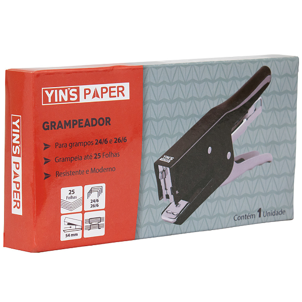 Grampeador Alicate Para 25 Folhas Preto YP7156 Yins Paper