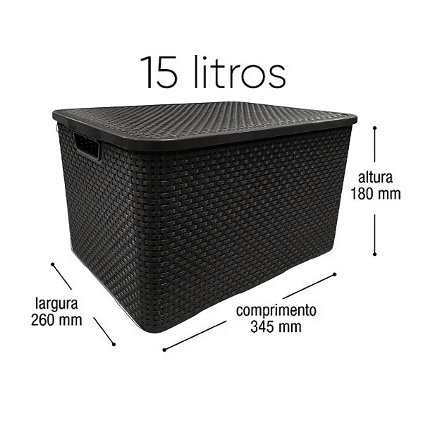 Caixa Organizadora Rattan Preta 15 Litros 25593 Plasnew