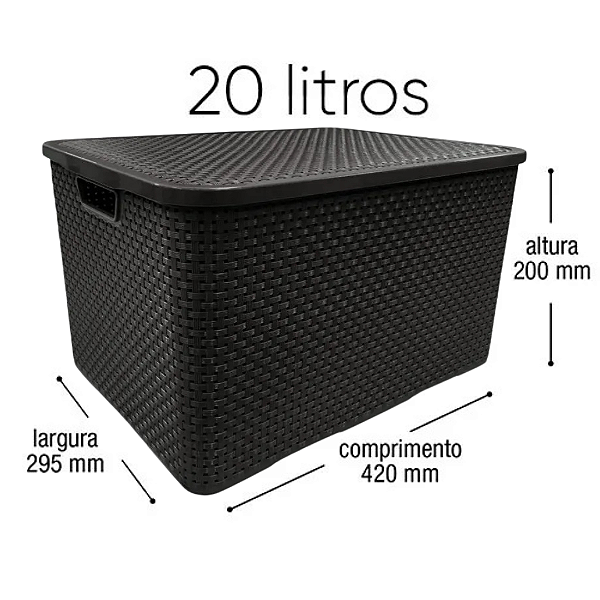 Caixa Organizadora Rattan Preta 20 Litros 25598 Plasnew