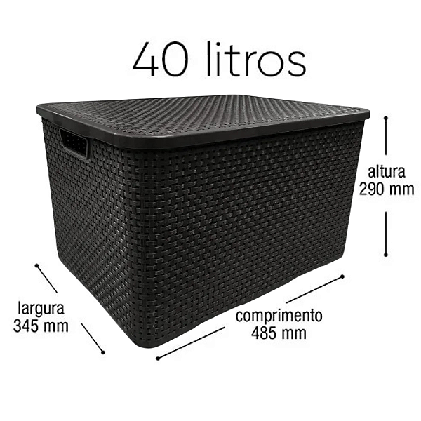 Caixa Organizadora Rattan Preta 40 Litros 25603 Plasnew