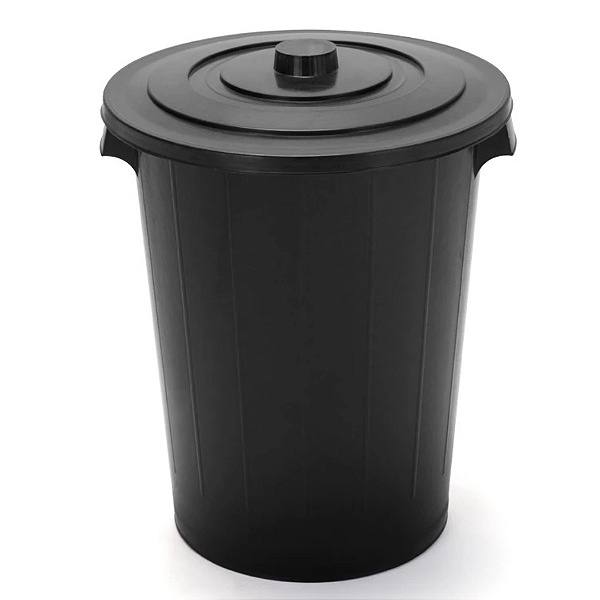 Cesto Fechado Com Tampa Preto 60 Litros 0242 Injeplastec