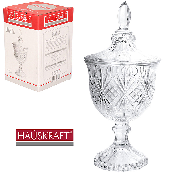Bomboniere De Vidro Com Pé Bianca 24,5cm PTCH075 Hauskraft