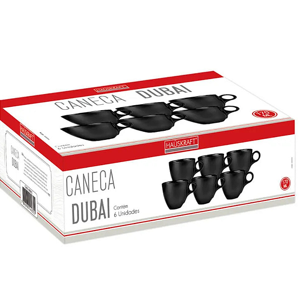 Conjunto De Xícaras Dubai Cinza 170ml Com 6 Peças CANC080CZ Hauskraft