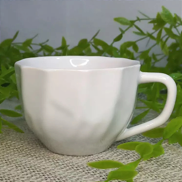 Xícara De Porcelana Prisma Branca 200ml Hauskraft