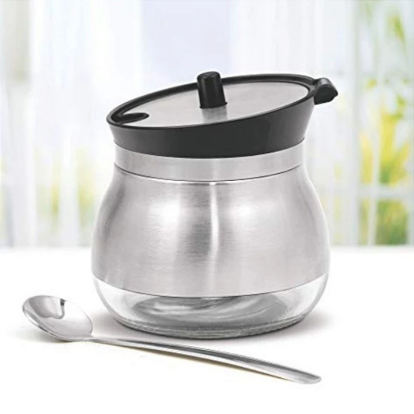 Açucareiro Com Colher Em Vidro E Aço Inox 250ml 6039 Fwb