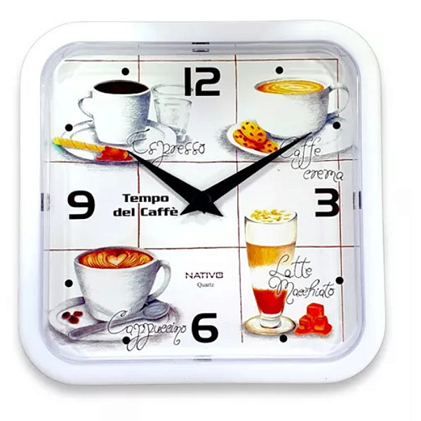 Relógio De Parede Quadrado Café Branco 22cm 80418-9 Nativo