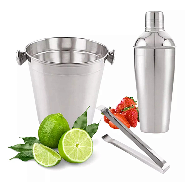 Kit Bar Inox Balde Pegador E Coqueteleira IXB04014 Wincy
