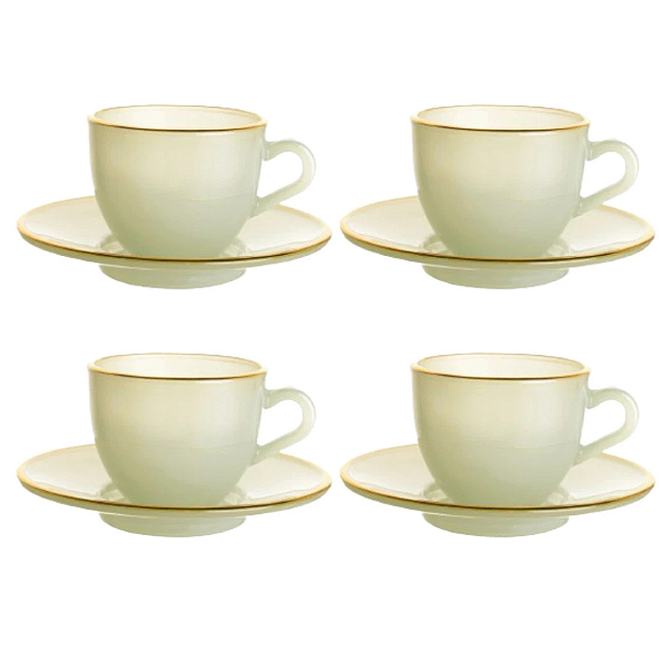 Conjunto De Xícaras Com Borda Dourada Premium 8 Peças Hauskraft