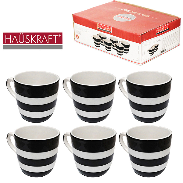 Conjunto De Xícaras Faixas Pretas  90ml Com 6 Peças JGXC076 Hauskraft
