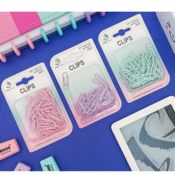 Clips De Metal Color Com 60 Unidades 28mm HE63720 Inter Paper