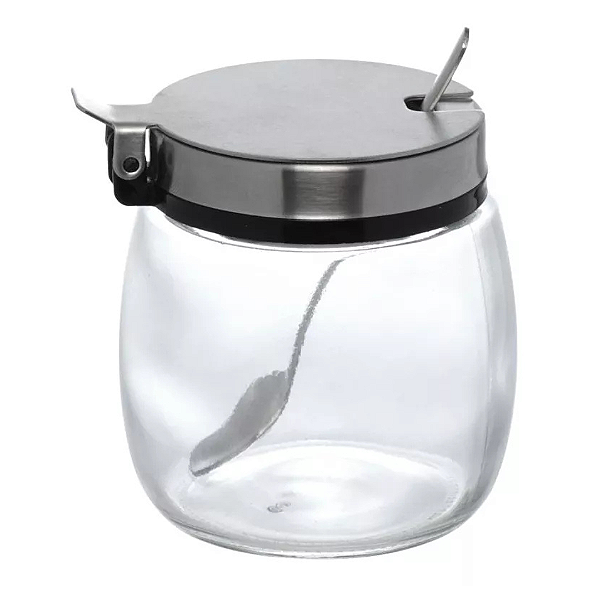 Açucareiro De Vidro Com Tampa De Inox E Colher Hollie 220ml A322 Western