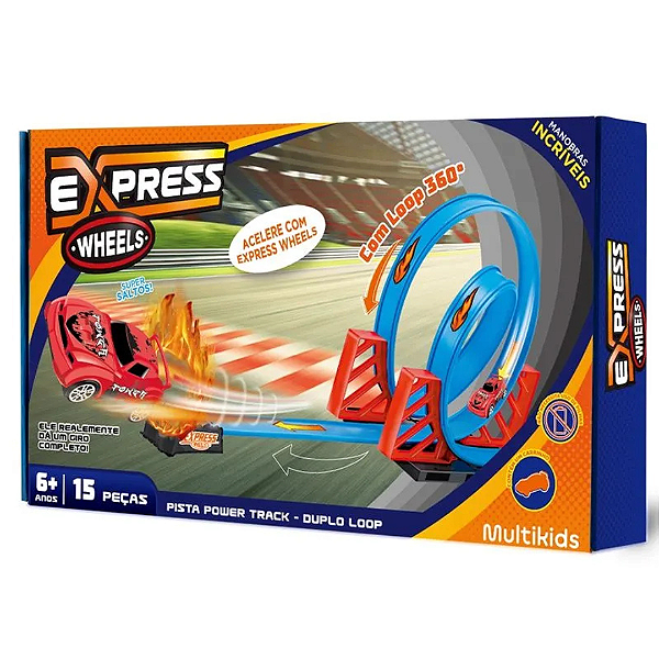 Pista Power Track Duplo Loop Express Wheels 15 Peças BR1021 Multilaser