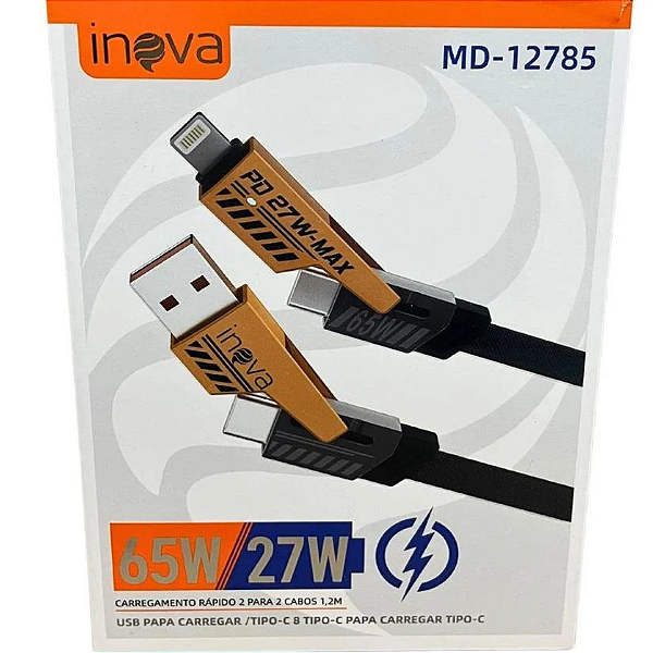 Cabo Para Carregador Rápido 2 Para 2 Cabos MD-12785 Inova