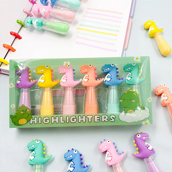 Mini Marca Texto Dinossauros 6 Cores MD-345