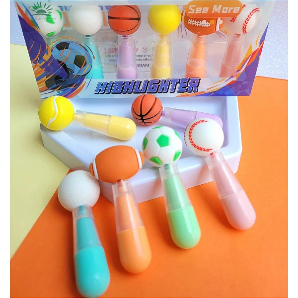 Mini Marca Texto Bolas Esportivas 6 Cores MD-341