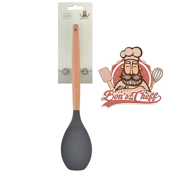 Colher De Silicone Com Cabo De Madeira 31cm 5151 Bons Cheffs