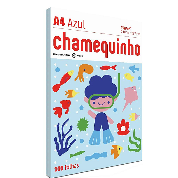 Papel Sulfite A4 Azul 100 Folhas Chamequinho