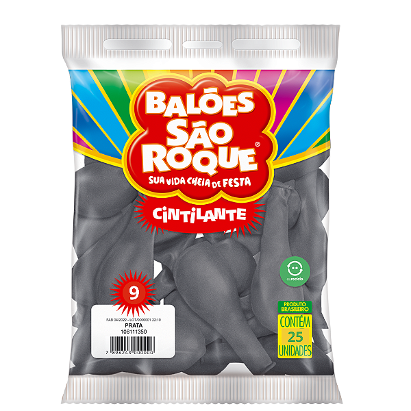 Balão Cintilante Prata N° 9 Com 25 Unidades São Roque