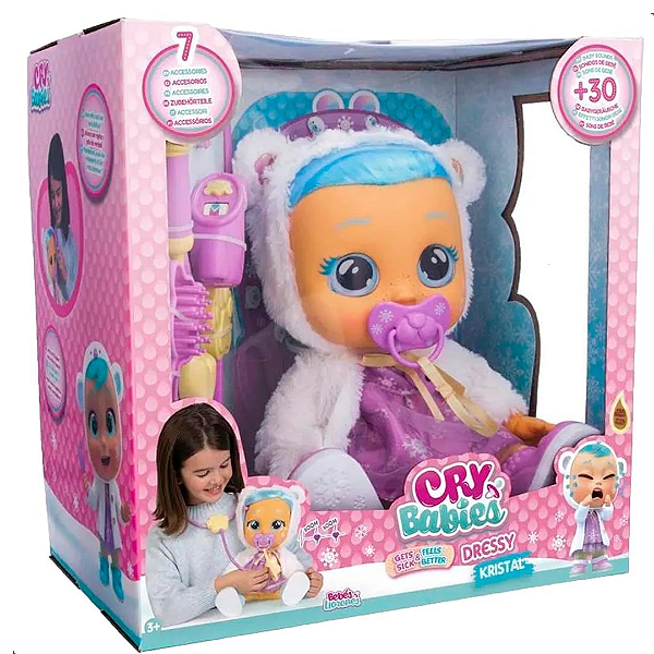 Boneca Cry Babies Dressy Kristal Amando E Cuidando BR2144 Multilaser