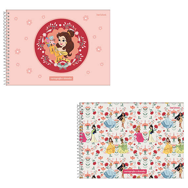 Caderno De Desenho Espiral Capa Dura Princesas 80 Folhas Starschool
