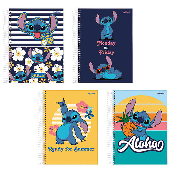 Caderno Espiral Capa Dura Pequeno Stitch 80 Folhas Starschool
