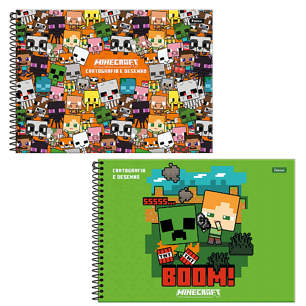Caderno De Desenho Espiral Capa Dura Minecraft 80 Folhas Foroni