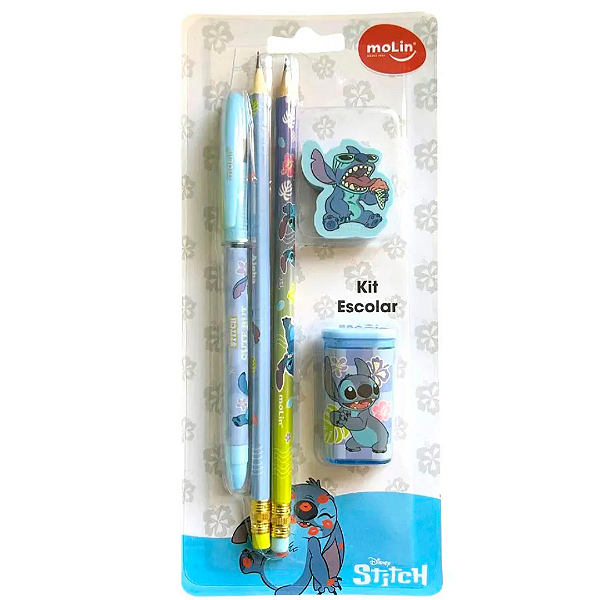 Kit Escolar Lápis Caneta Apontador E Borracha Stitch 31315 Molin
