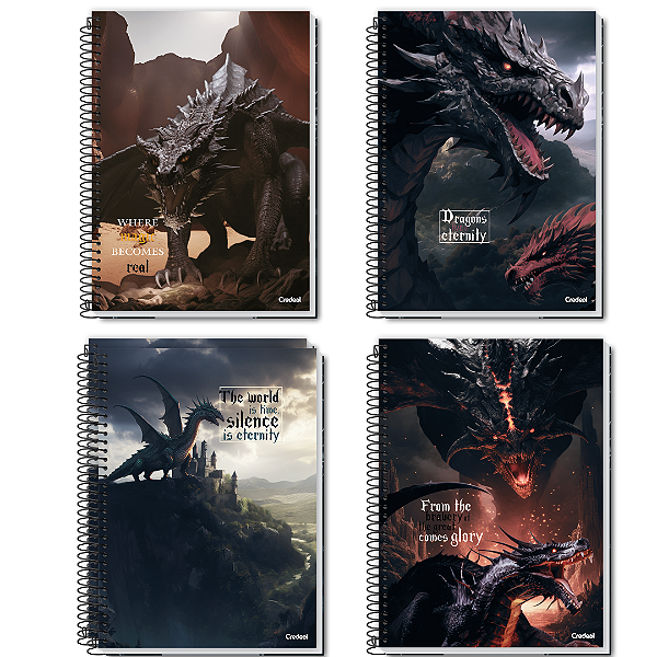 Caderno Espiral Capa Dura Aventura Com Dragões 80 Folhas Credeal