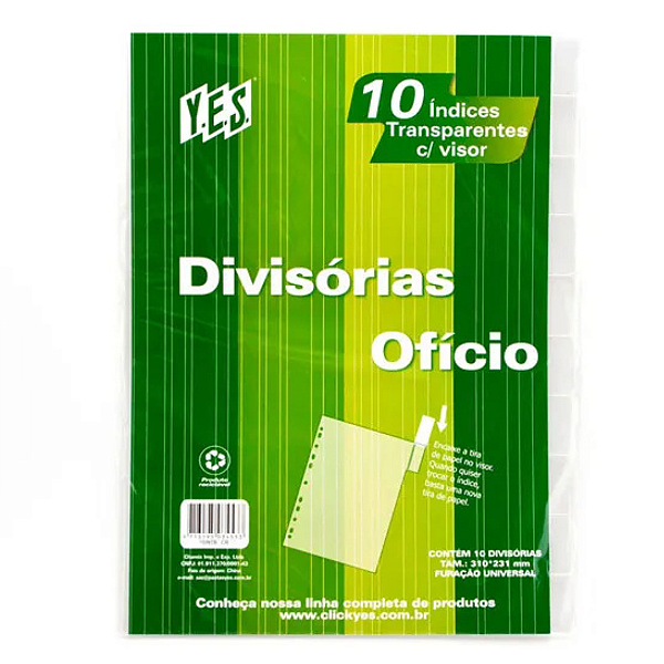 Divisória Para Fichario Transparente Com 10 Unidades Yes
