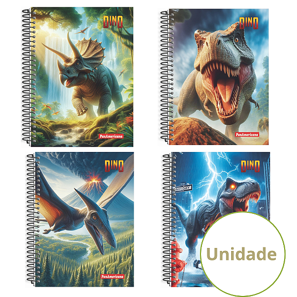 Caderno Espiral Capa Dura Dino 80 Folhas Panamericana