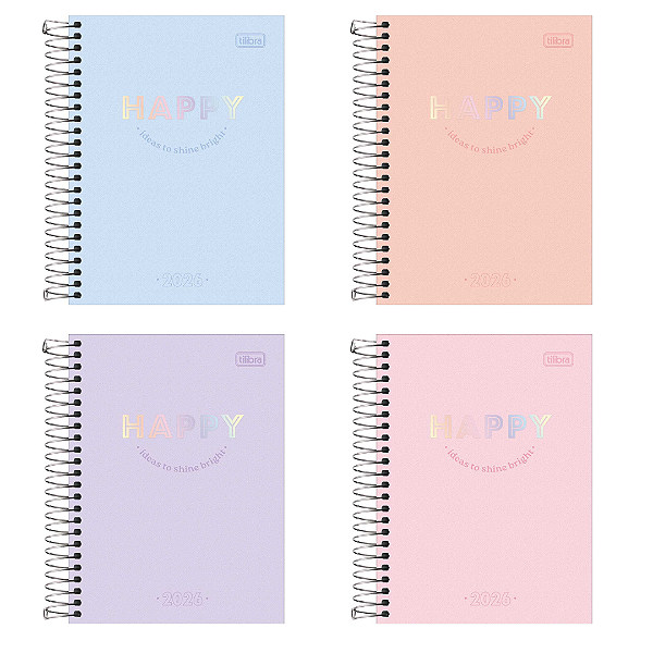 Agenda Espiral Capa Dura Happy 2026 176 Folhas Tilibra