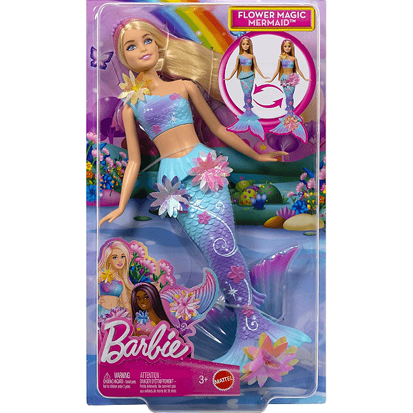 Boneca Barbie Fantasy Sereia Flores Mágicas Loira JDM72 Mattel