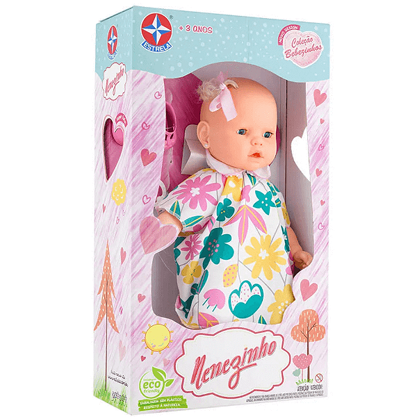 Boneca Nenezinho Vestido Rosa E Branco 44cm Estrela