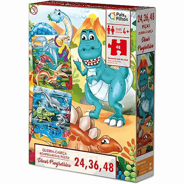 Quebra Cabeça Dinos Progressivo 24,36,48 Peças 792412 Pais E Filhos