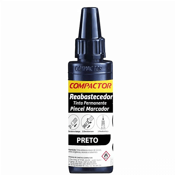 Tinta Para Marcador Permanente 30ml Preta Compactor
